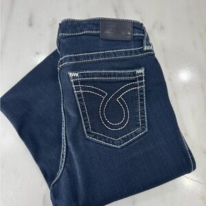 Big Star Women's Dark Blue Skinny Jeans with White Stitching